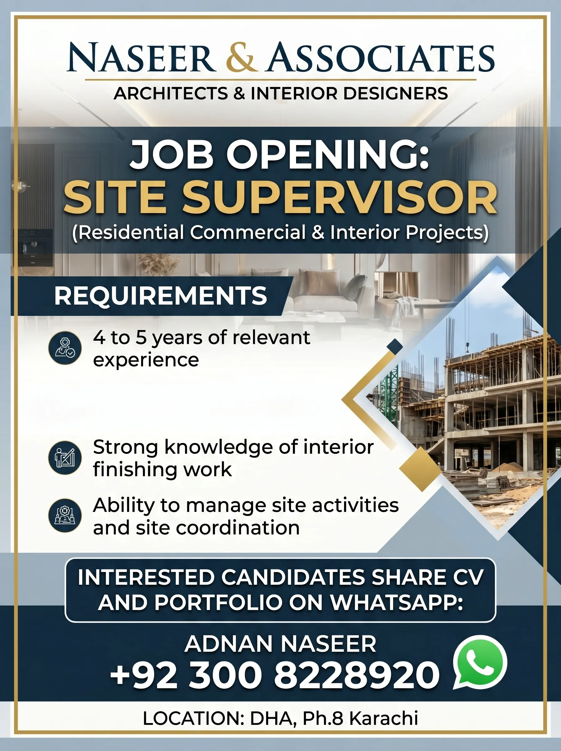 Advertisement for DHA Site Supervisor Jobs