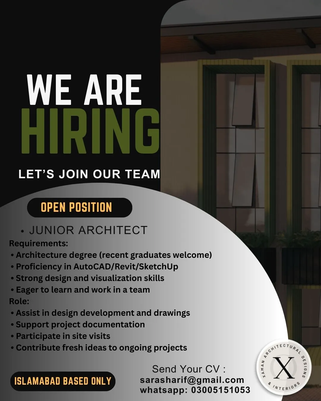 Advertisement for Junior Architect Islamabad Jobs